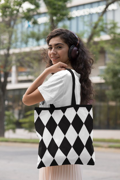 Checkered - All Over Print Canvas Tote Bag With Zipper 15 x 17 inches