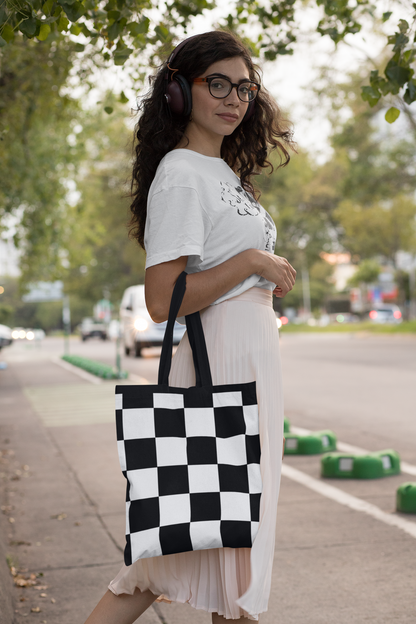 Checkered - All Over Print Canvas Tote Bag With Zipper 15 x 17 inches
