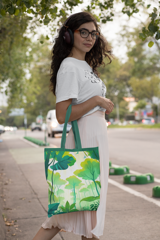 Forest - All Over Print Canvas Tote Bag With Zipper 15 x 17 inches
